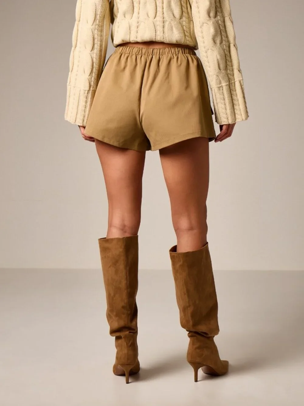 Khaki Casual Women's Waist Shorts with Cargo Pockets and Drawstring Waistband